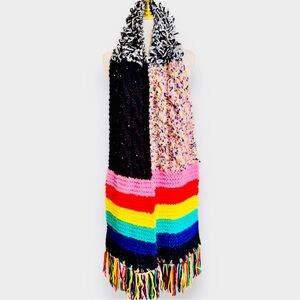 BETSEY JOHNSON 95” Xtra Haute Rainbow Patchwork Multi Bright Colorblock Scarf